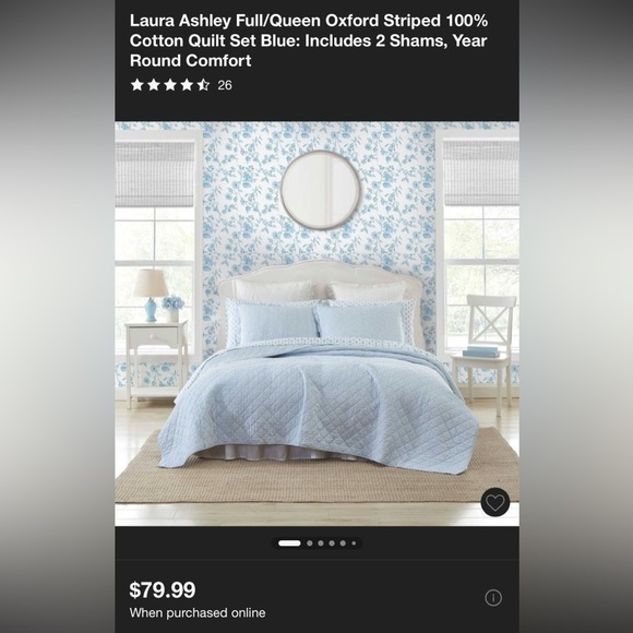 Laura Ashley Blue Striped Cotton Quilt Set